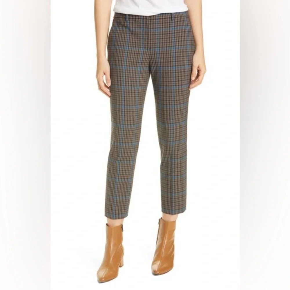 NWOT Theory Treeca Plaid Wool-Blend Pants Khaki Multi Dawson Portland Women’s 6